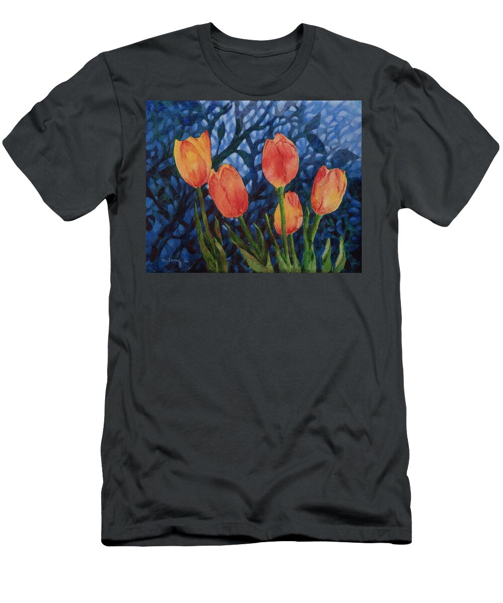 Tulips T-Shirt featuring the painting Shimmering Light by Milly Tseng