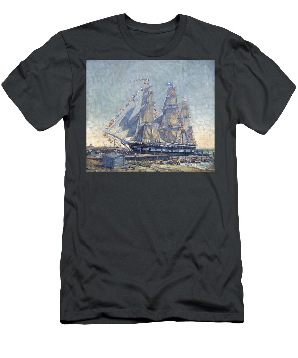 Clifford Warren Ashley T-Shirt featuring the painting Ship CHARLES W MORGAN at Round Hill by Clifford Warren Ashley