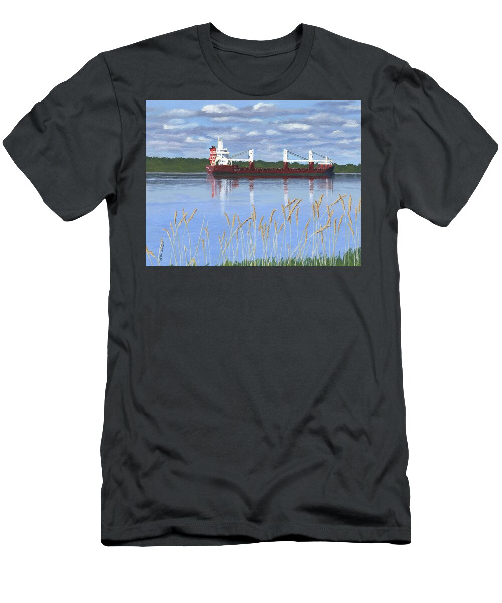 St. Lawrence River T-Shirt featuring the painting Ship on the St. Lawrence by Lynne Reichhart