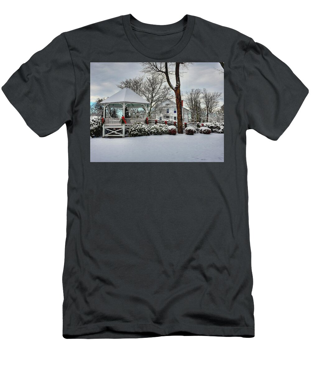 Shrewsbury T-Shirt featuring the photograph Shrewsbury Town Common covered in snow by Monika Salvan