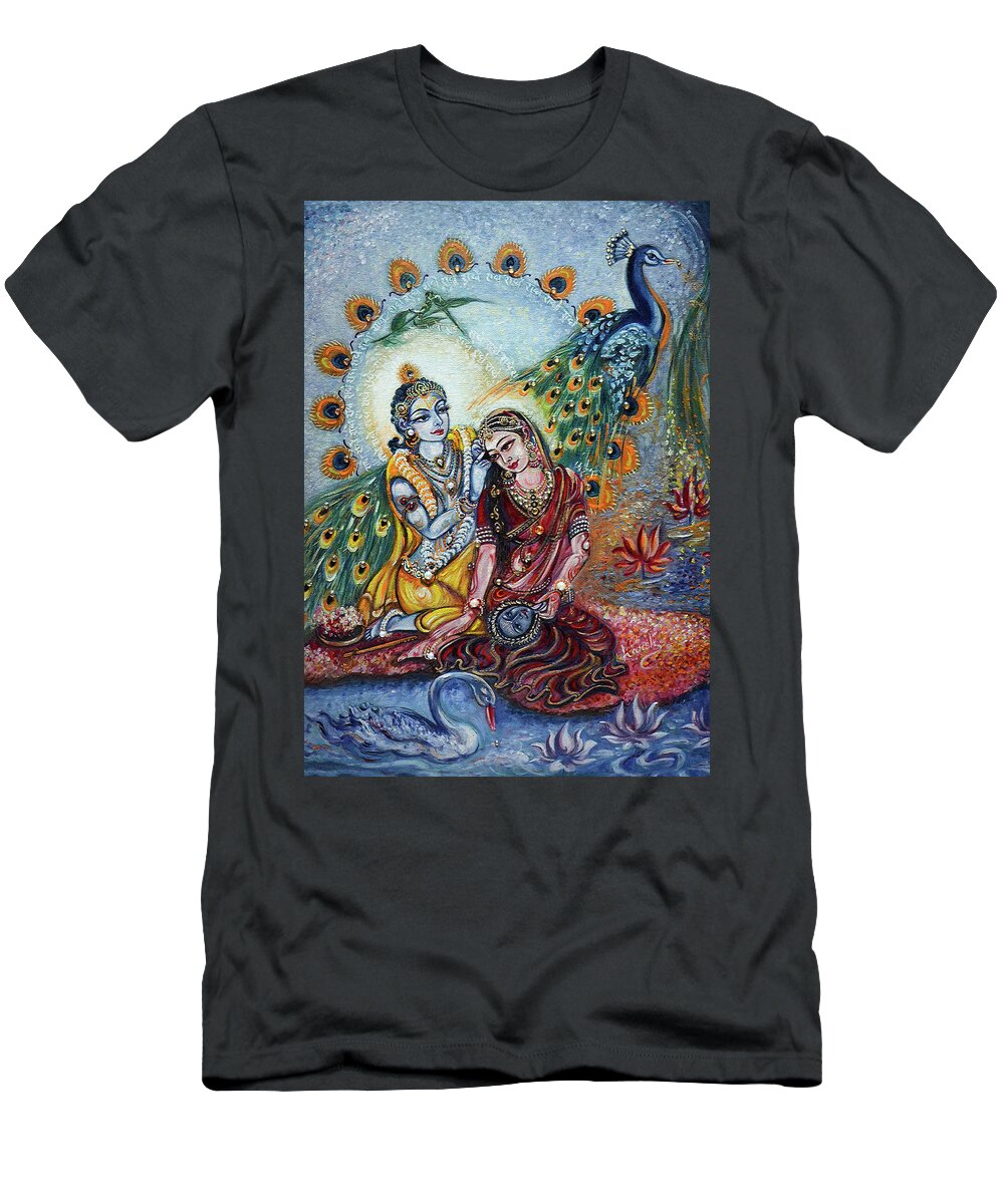 Shrigar Leela T-Shirt featuring the painting Shringar Leela - Radha Krishna by Harsh Malik