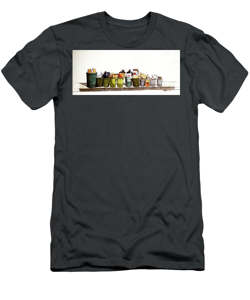 Watercolor T-Shirt featuring the painting Sidewalk Sentinels by William Renzulli