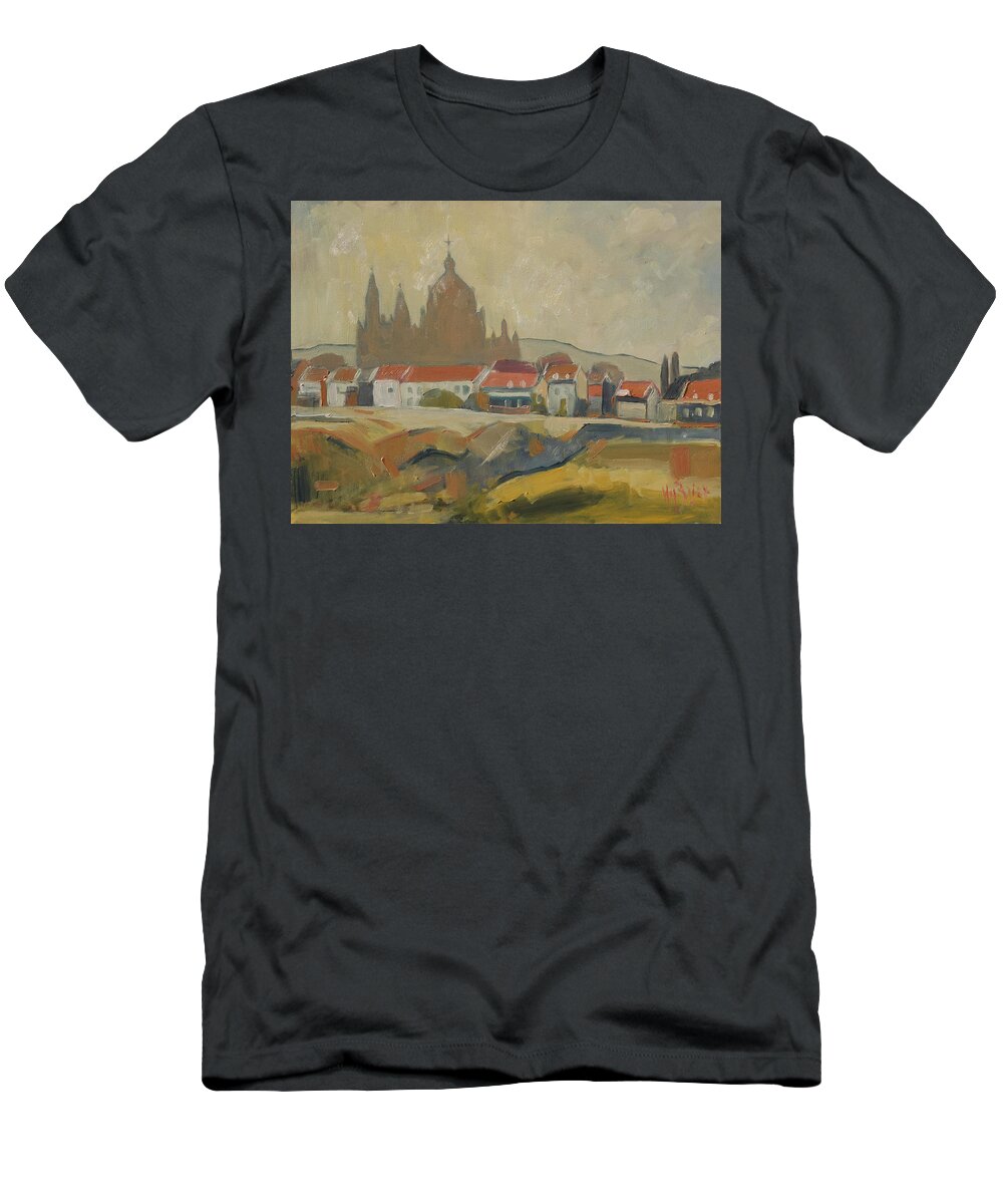 Maastricht T-Shirt featuring the painting Silhouet Saint Lambertus Church Maastricht by Nop Briex