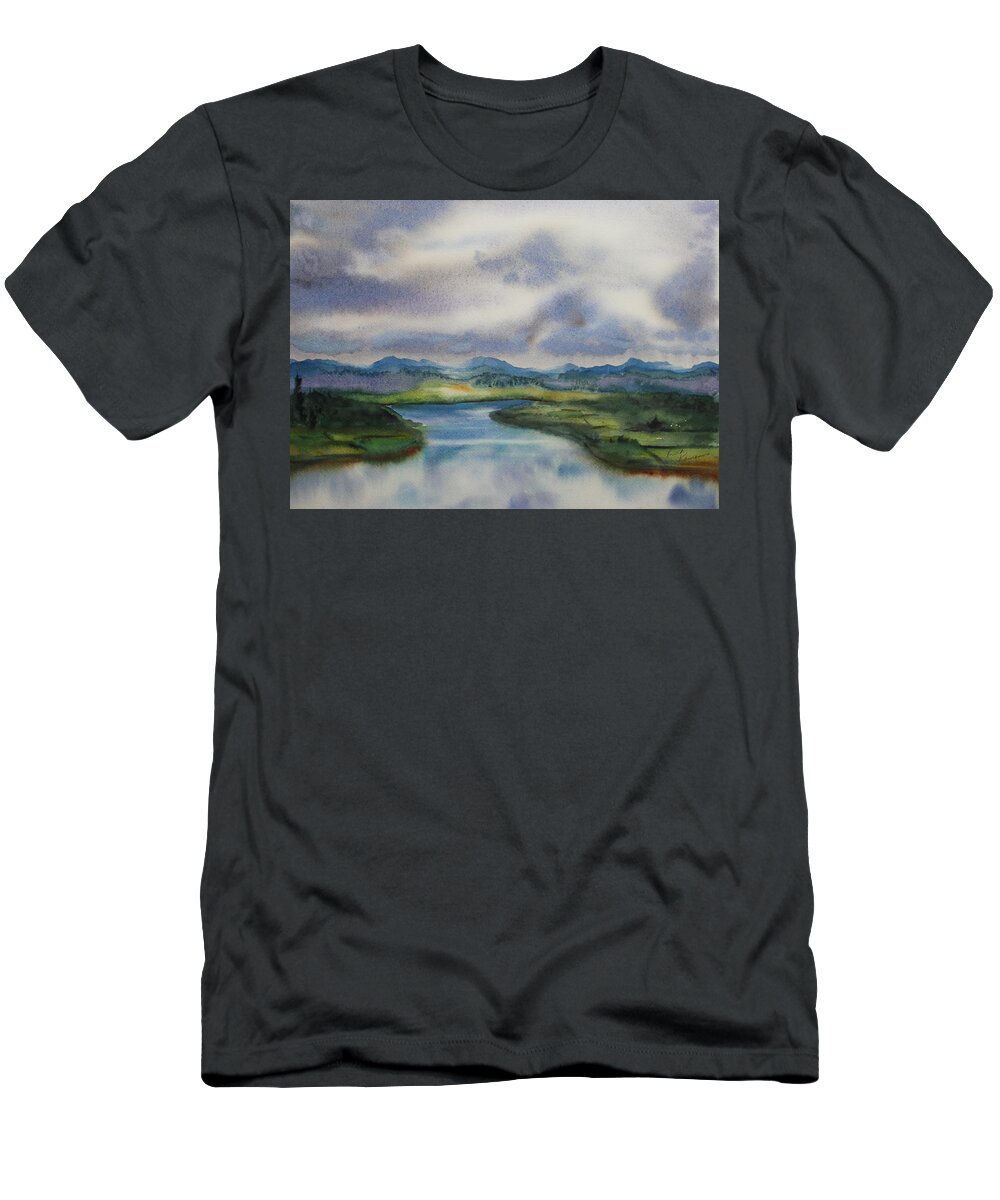 Landscape T-Shirt featuring the painting Silver Day by Ruth Kamenev