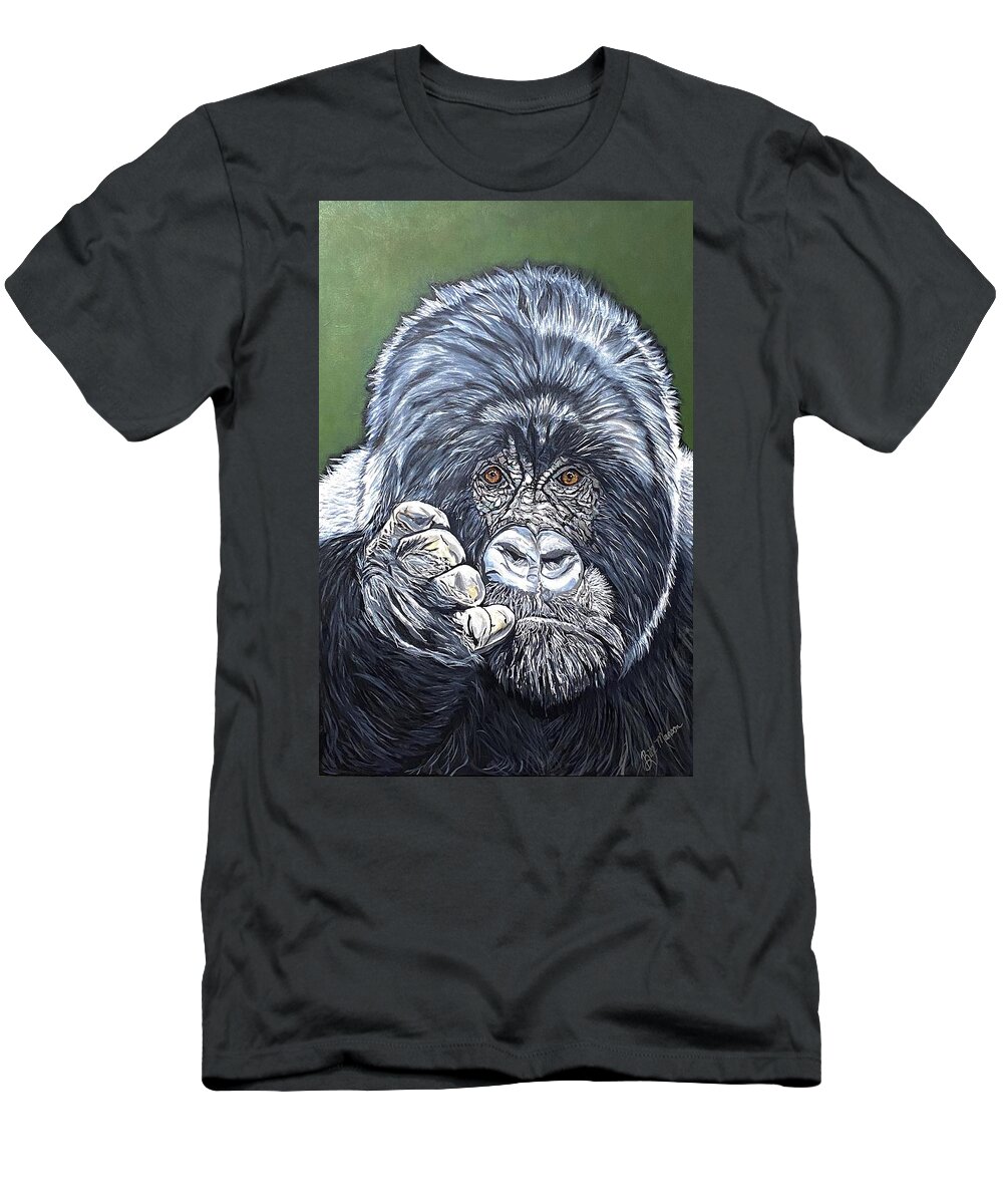  T-Shirt featuring the painting Silverback Gorilla-Gentle Giant by Bill Manson