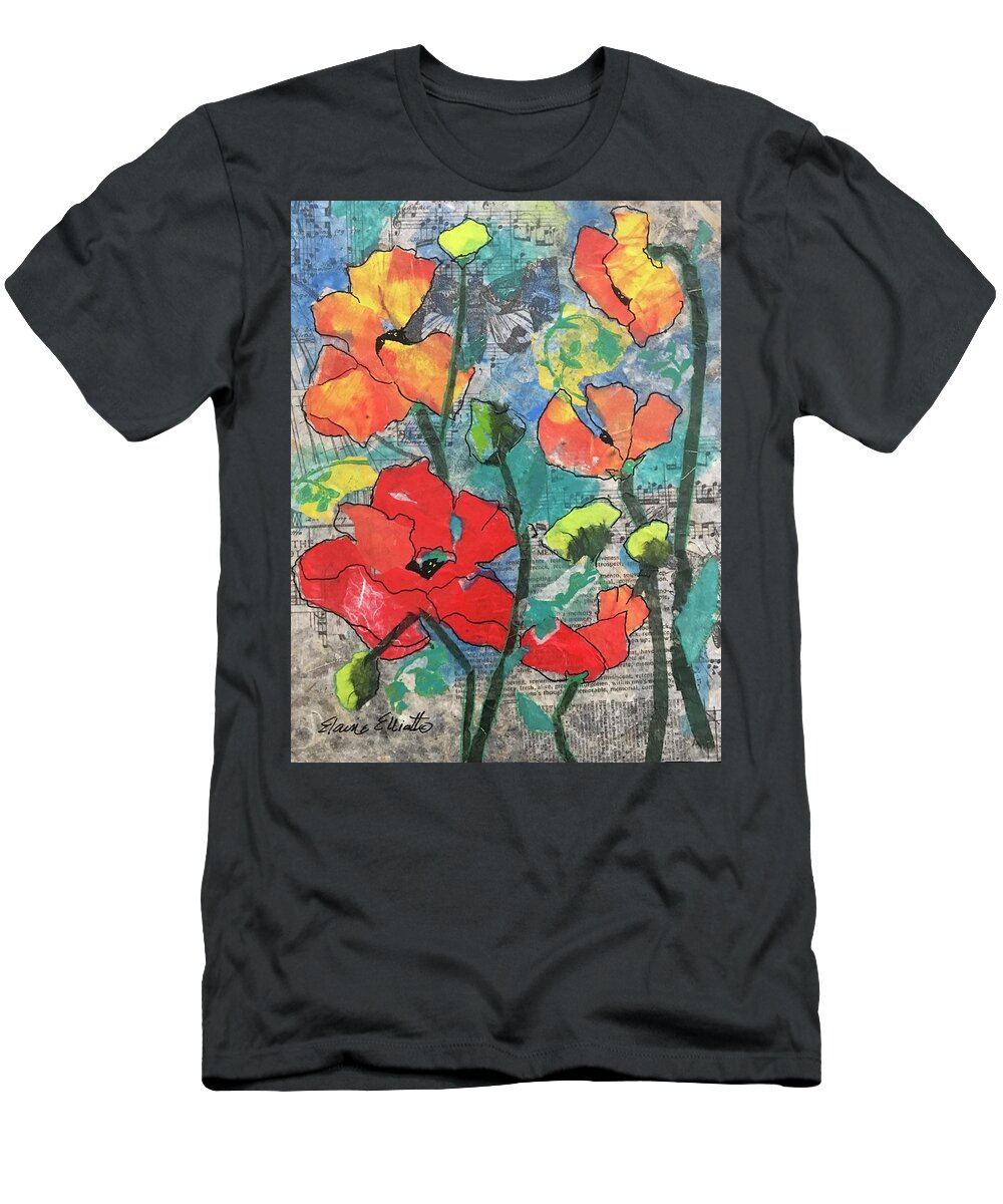 Poppies T-Shirt featuring the painting Singing poppies by Elaine Elliott