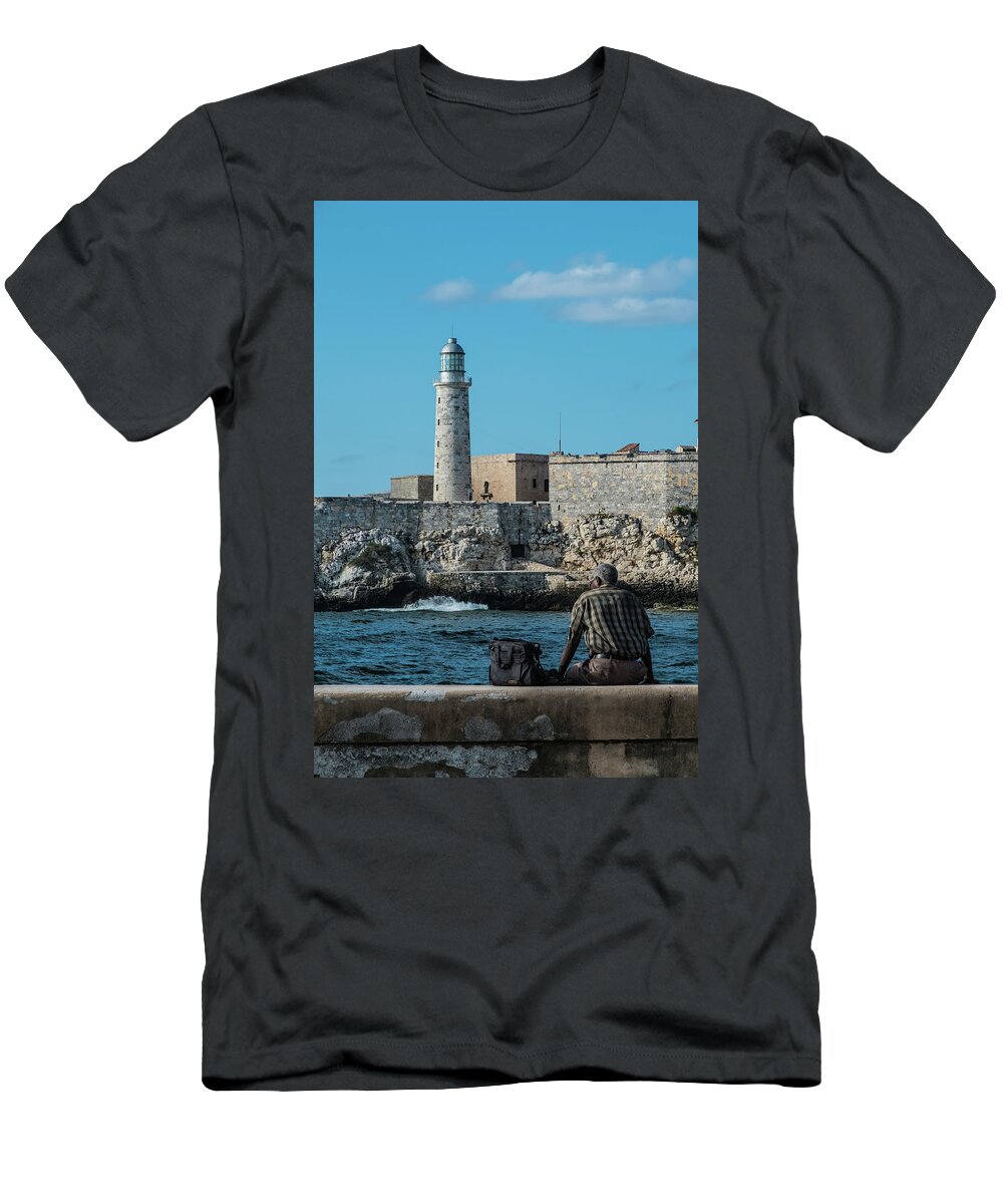 Cuba T-Shirt featuring the photograph Sitting at the Malecon. Havana. Cuba by Lie Yim