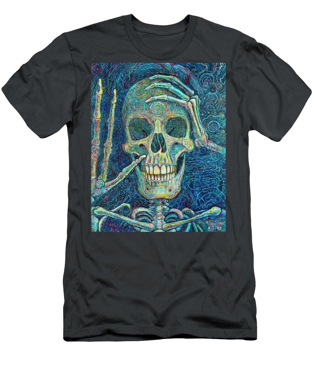 Skeleton T-Shirt featuring the painting Skinner by Yom Tov Blumenthal