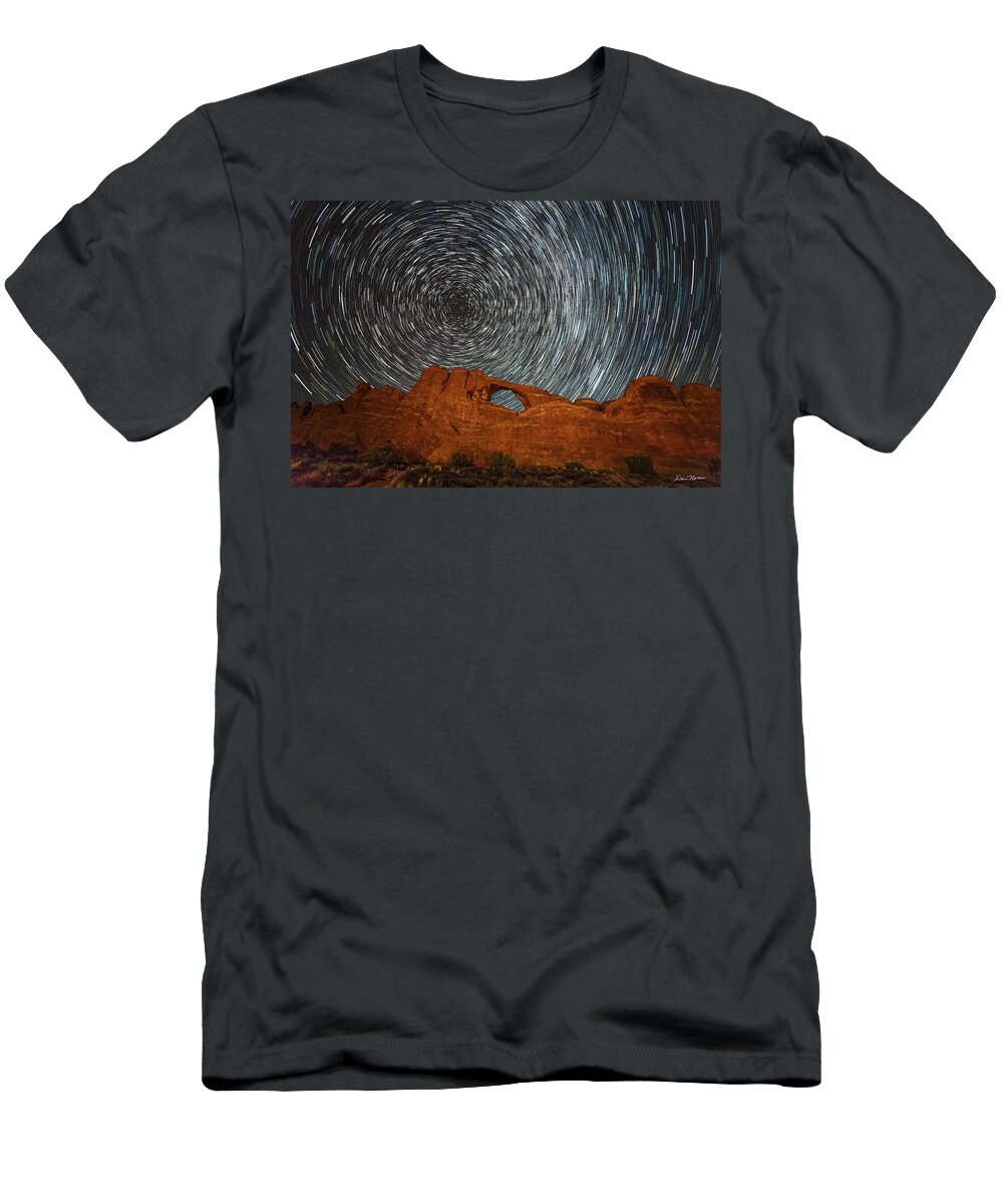 Arches T-Shirt featuring the photograph Skyline Arch Star Trails by Dan Norris