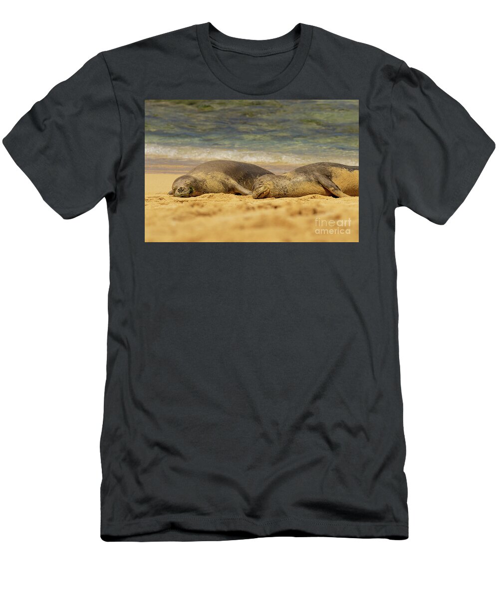 Animal T-Shirt featuring the photograph Sleeping Hawaiian Monk Seals by Nancy Gleason