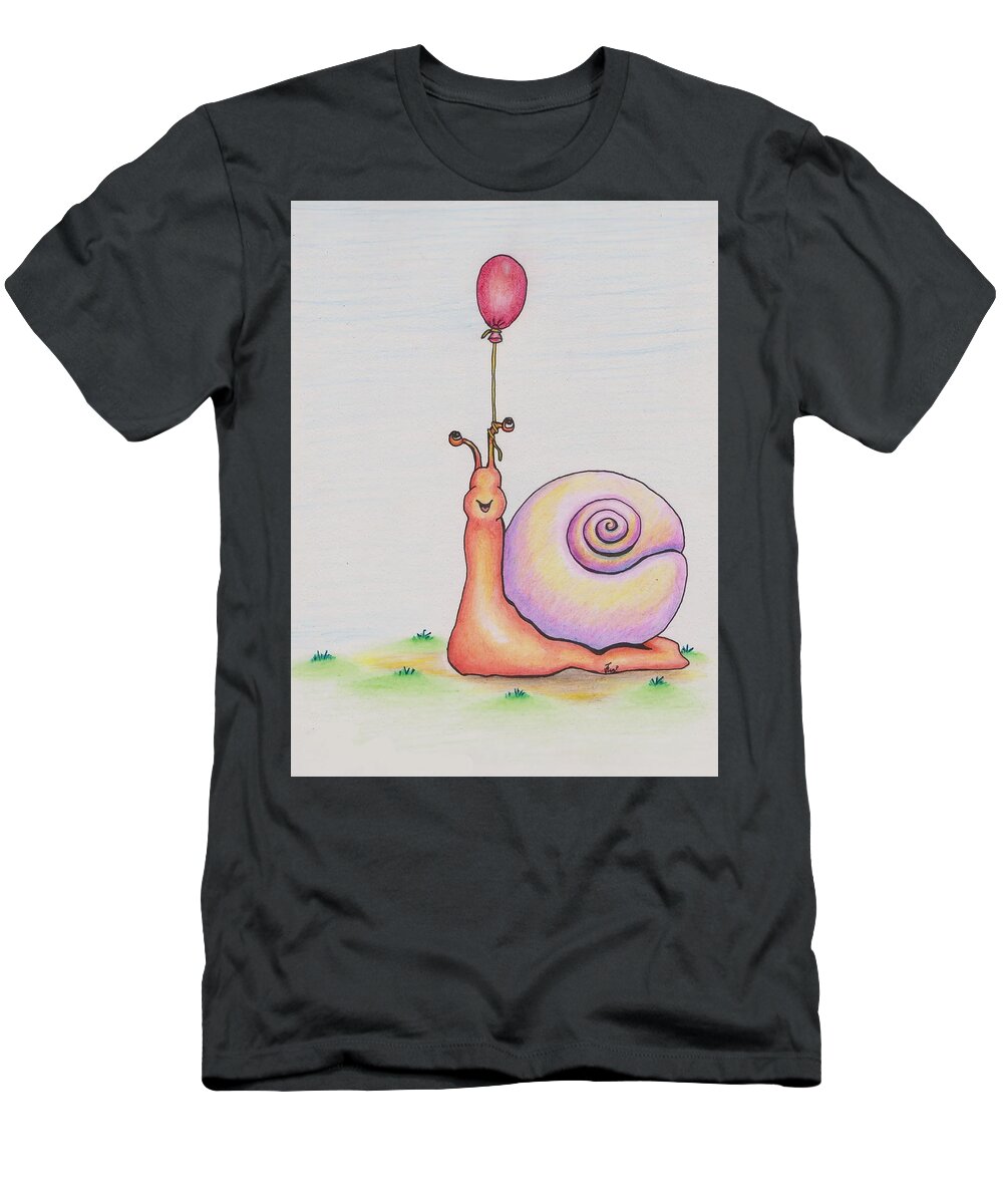 Snail T-Shirt featuring the drawing Snail With Red Balloon by Vicki Noble