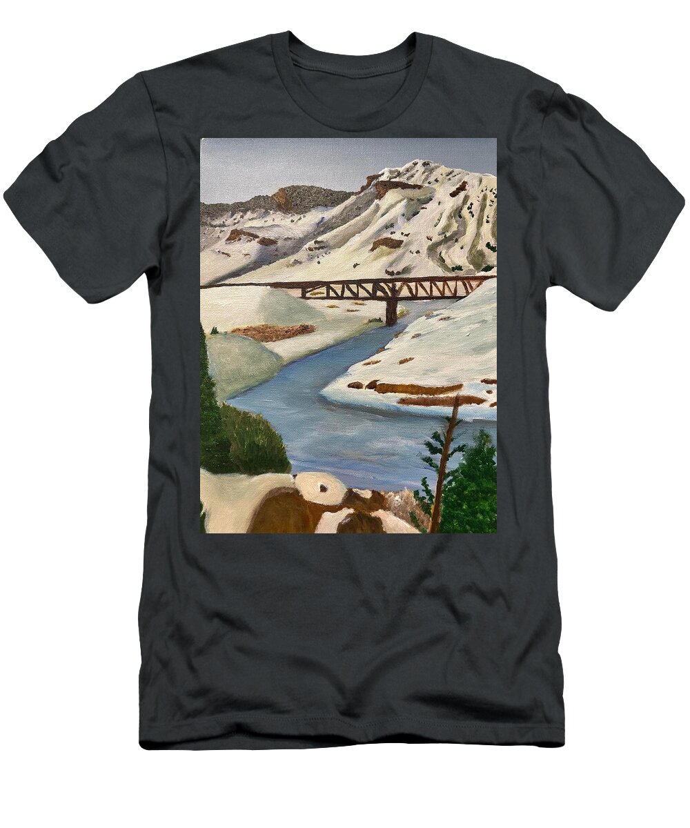  T-Shirt featuring the painting Snow Covered River by Joseph Eisenhart