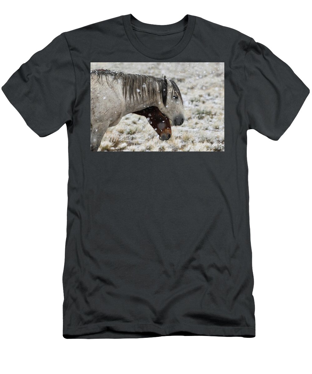 Wild Horses T-Shirt featuring the photograph Snowy Flakes by Mary Hone