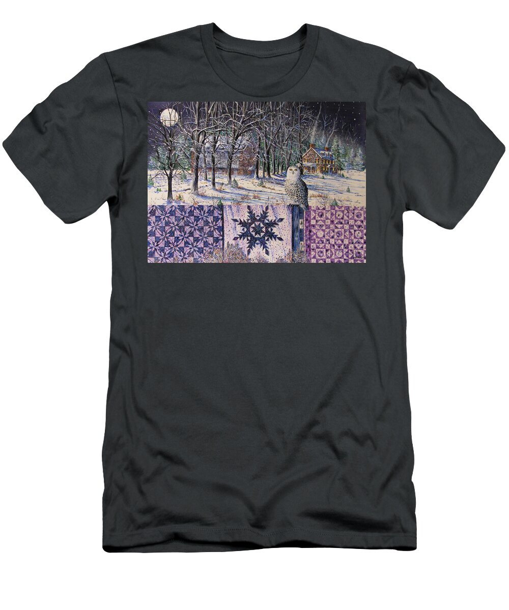Winter T-Shirt featuring the painting Snowy Indigo Evening by Diane Phalen