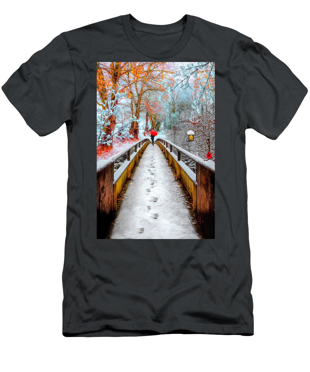 Carolina T-Shirt featuring the photograph Snowy Walk by Debra and Dave Vanderlaan