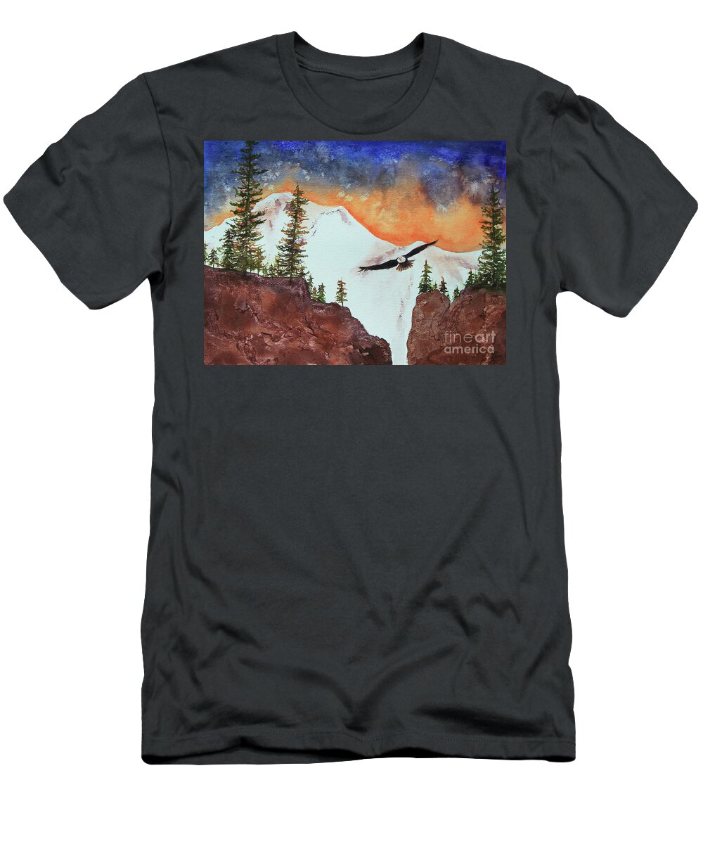 Mountains T-Shirt featuring the painting Soaring Eagle by Jeanette French
