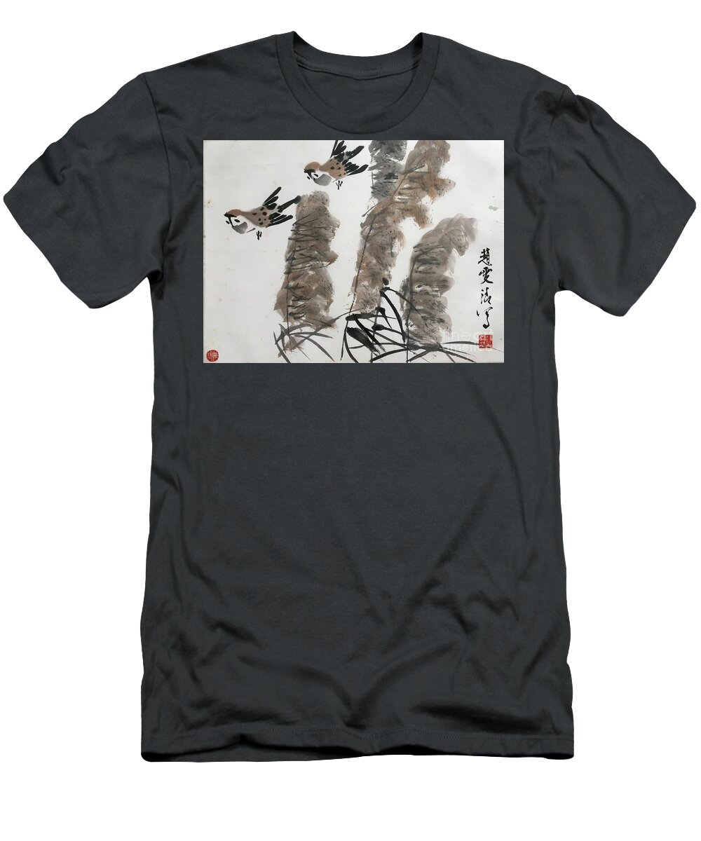 Bird T-Shirt featuring the painting Spring News by Carmen Lam