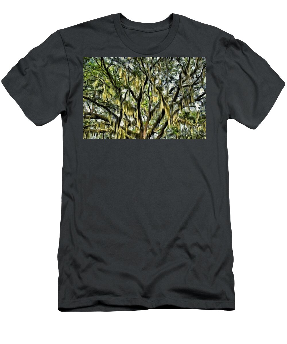Spanish Moss T-Shirt featuring the photograph Spanish Moss Two - Swirly and Golden by Sea Change Vibes