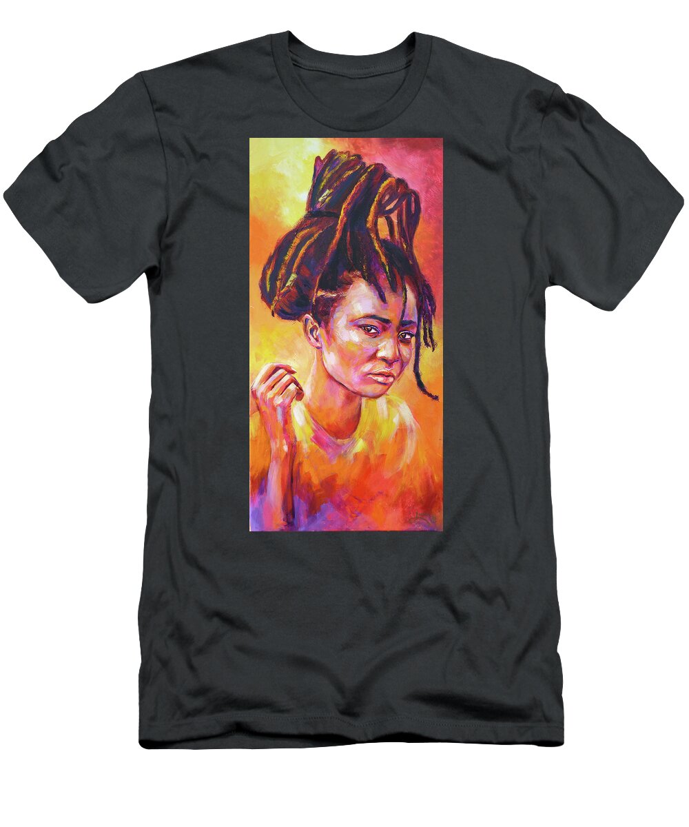 Black Women T-Shirt featuring the painting Speak My Mind by Luzdy Rivera