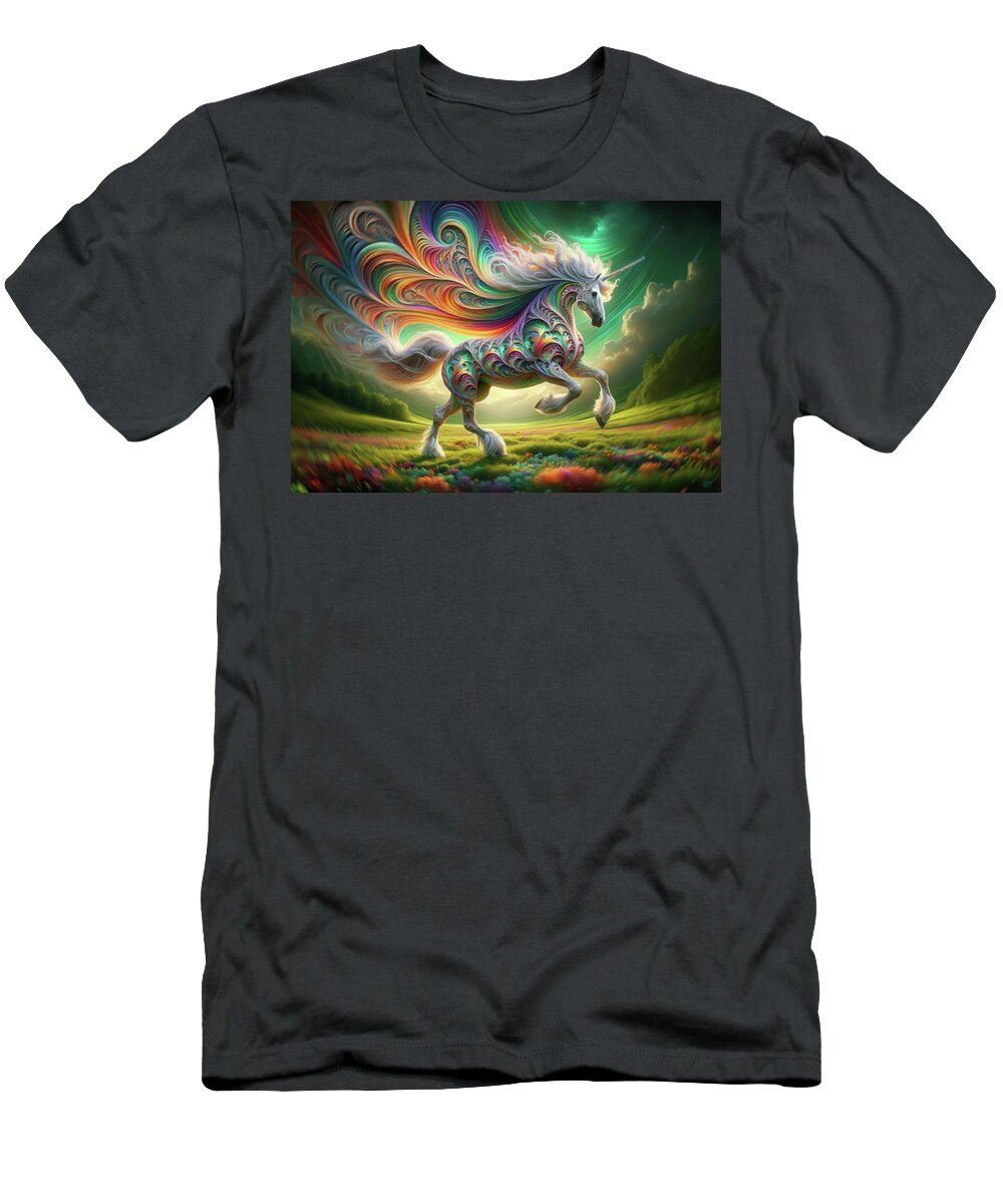 Unicorn T-Shirt featuring the digital art Spectral Spirals by Bill and Linda Tiepelman