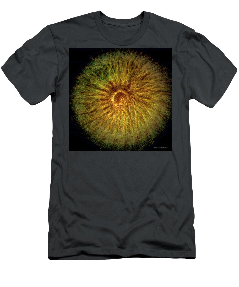 Desert Sphere Globe Mandala Wholeness Abstract Spiral T-Shirt featuring the digital art Spiral Mandala Golden Sun by Sandra Nesbit
