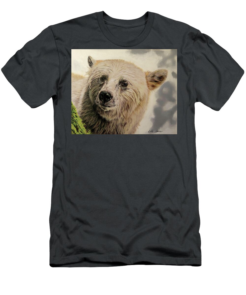 Bear T-Shirt featuring the drawing Spirit Bear by Kelly Speros