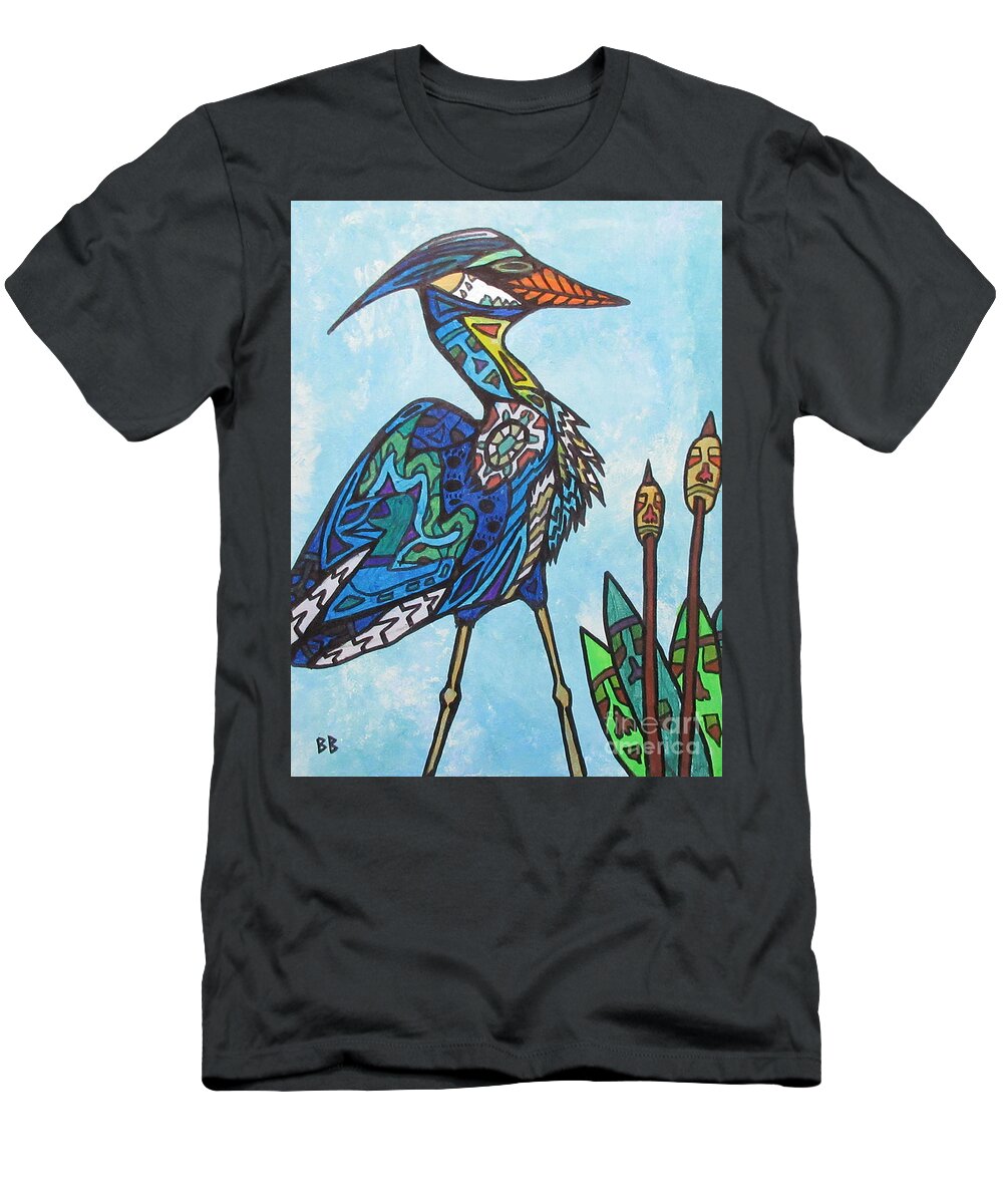 Bird Heron Blue Nature Wildlife Abstract T-Shirt featuring the painting Spirit Heron by Bradley Boug
