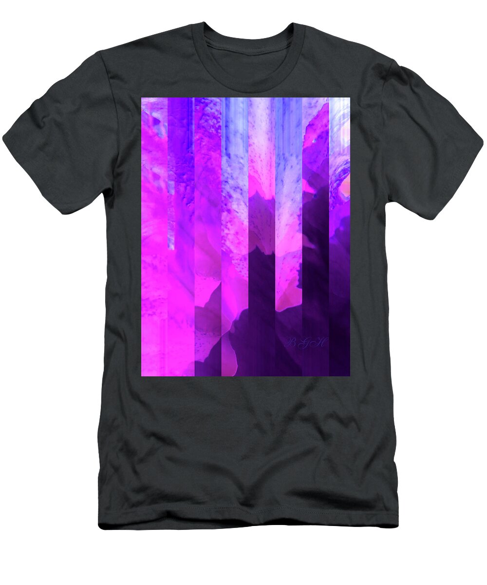 Manipulated Photography T-Shirt featuring the photograph Splashes of Pink and Purple - Abstract Iris Photography - Colorful Manipulated Images by Brooks Garten Hauschild