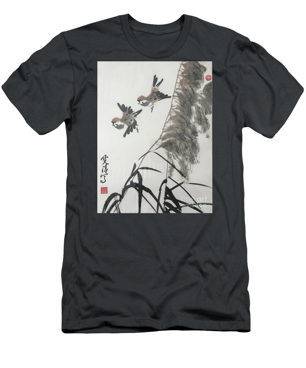 Bird T-Shirt featuring the painting Spring Coming by Carmen Lam