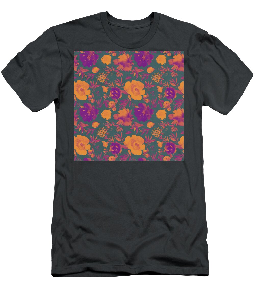 Cityscape T-Shirt featuring the painting Spring Floral Arrangement on Watercolor Vintage Paper Pattern 2 b by Celestial Images