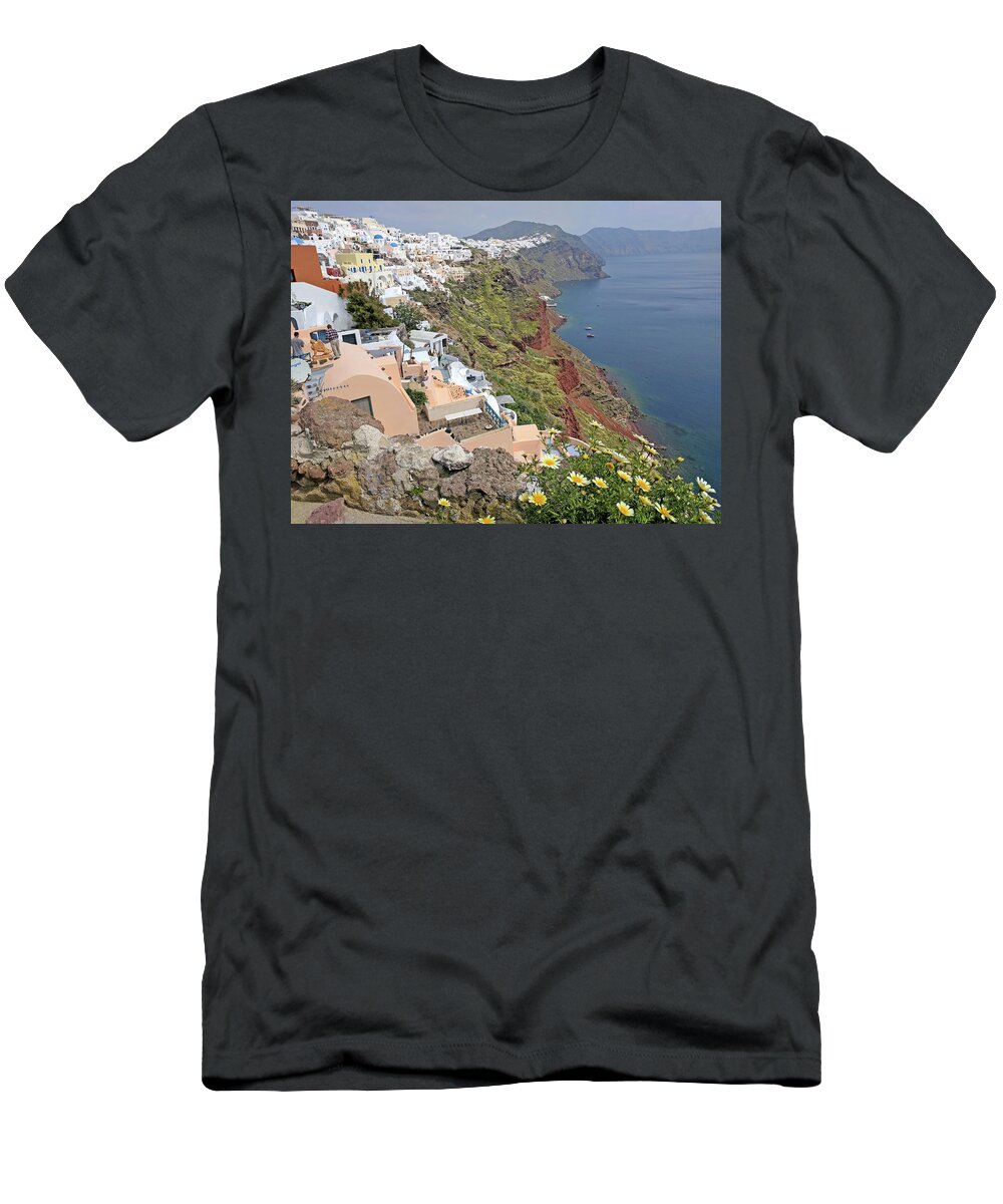 Santorini T-Shirt featuring the photograph Spring in Santorini - Oia by Yvonne Jasinski