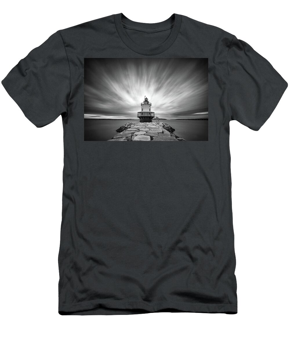 Spring Point T-Shirt featuring the photograph Spring Point Ledge Light Station in Black and White by Rick Berk