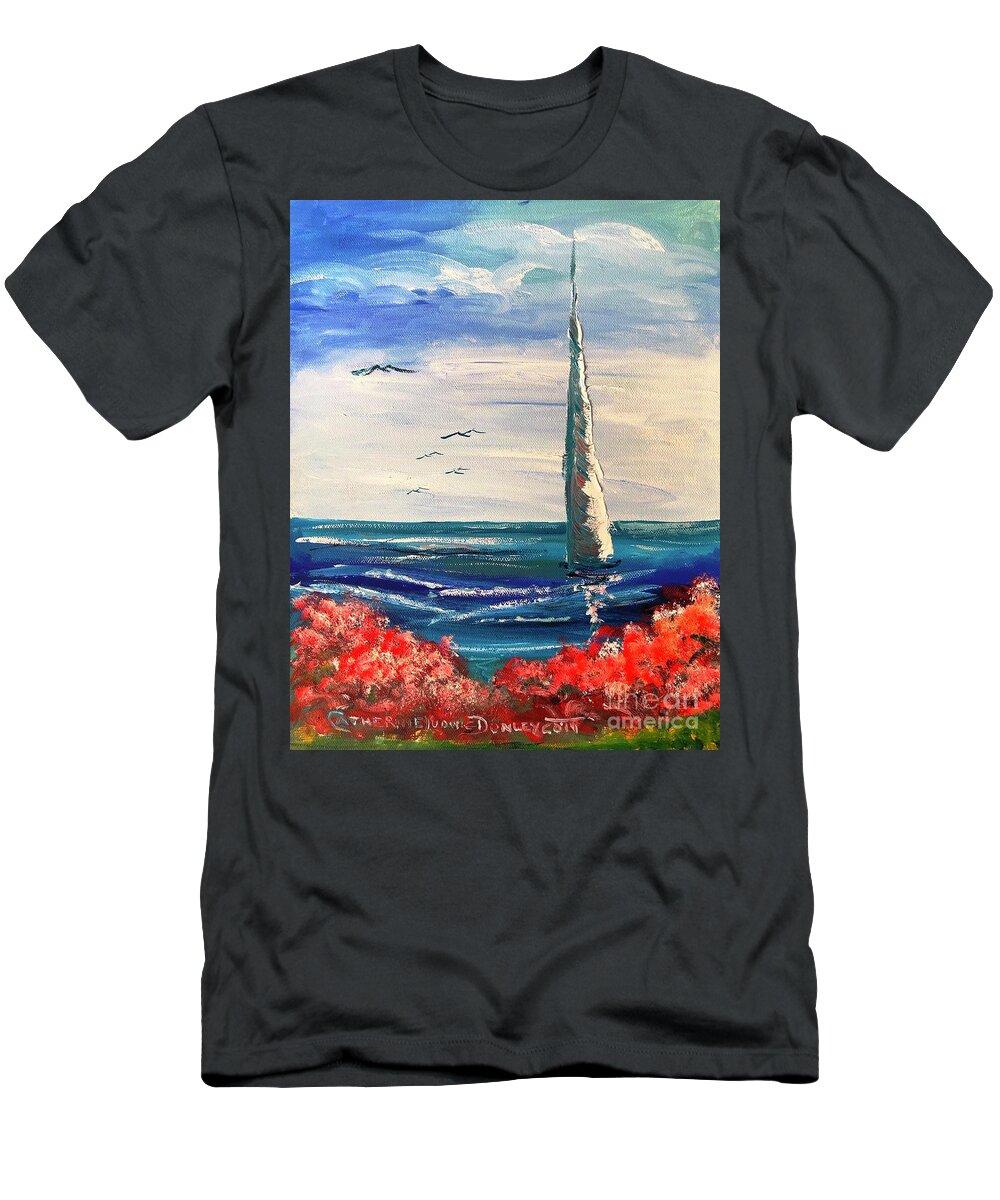 Beach T-Shirt featuring the painting Spring Sailing by Airlie Gardens in Wilmington, North Carolina by Catherine Ludwig Donleycott