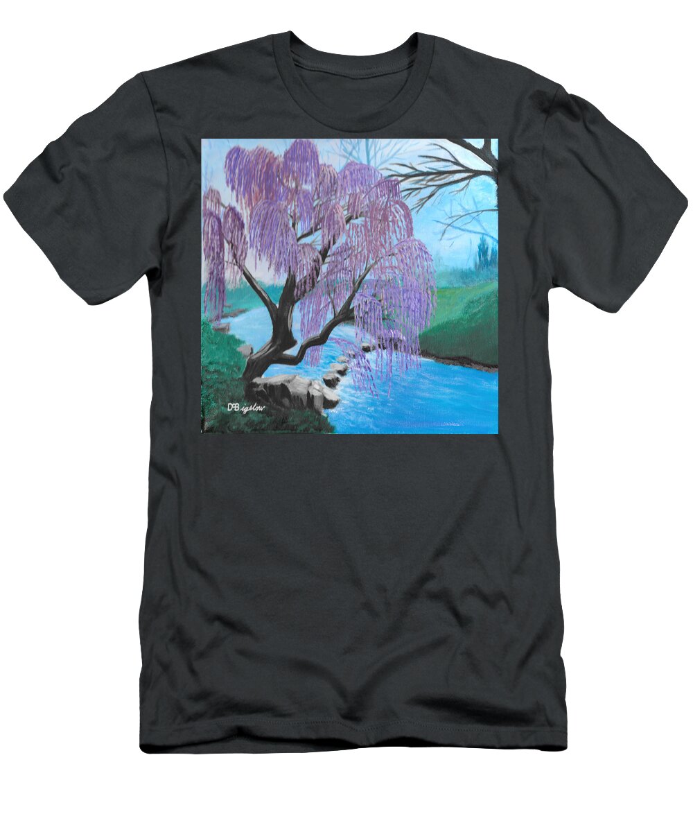 River T-Shirt featuring the painting Spring willow by David Bigelow