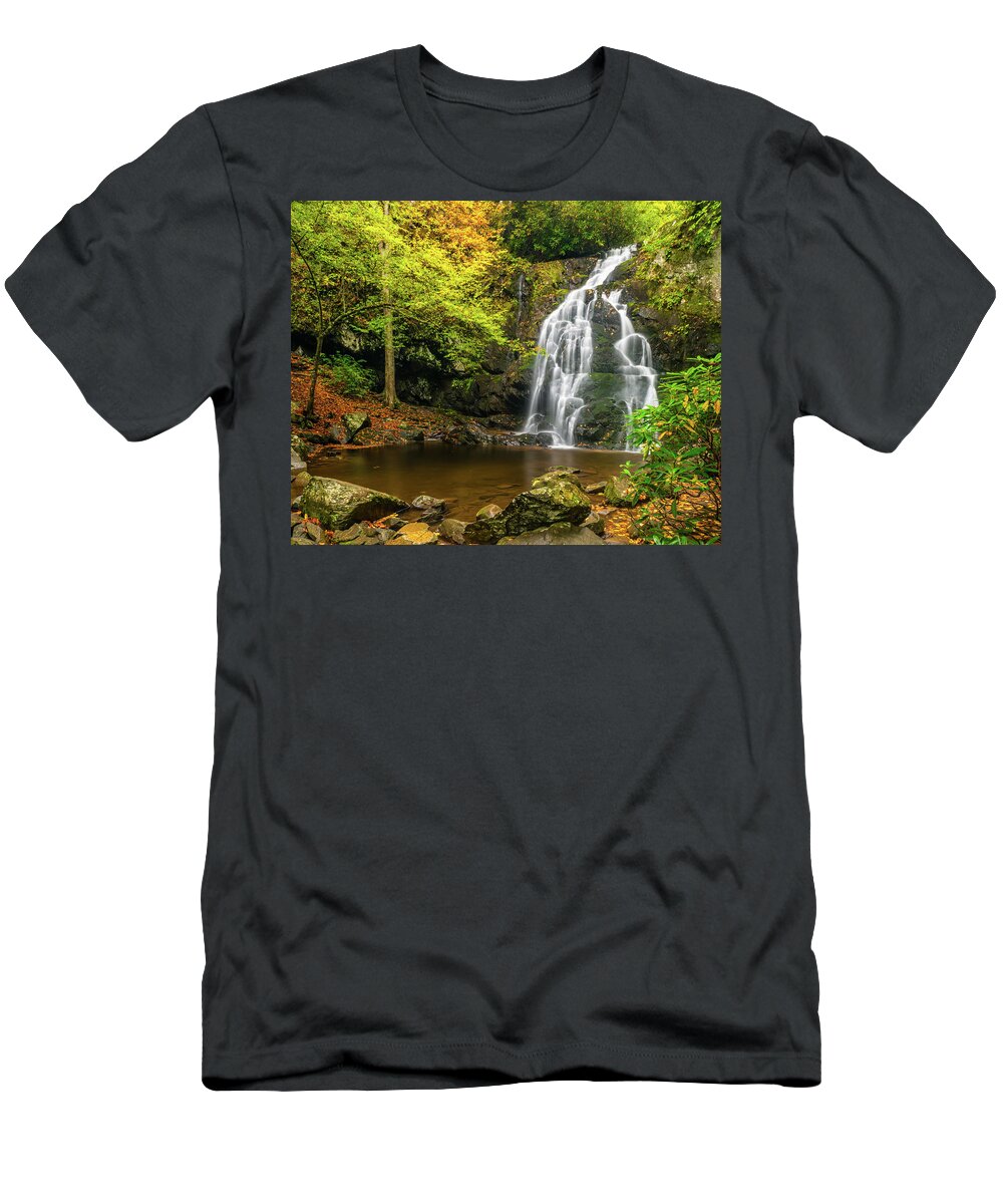 Appalachian Mountains T-Shirt featuring the photograph Spruce Flats Falls Autumn Full View by Kenneth Everett