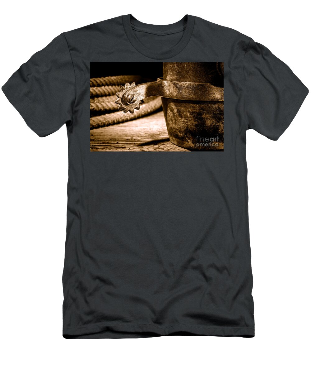 Rodeo T-Shirt featuring the photograph Spur - Sepia by Olivier Le Queinec
