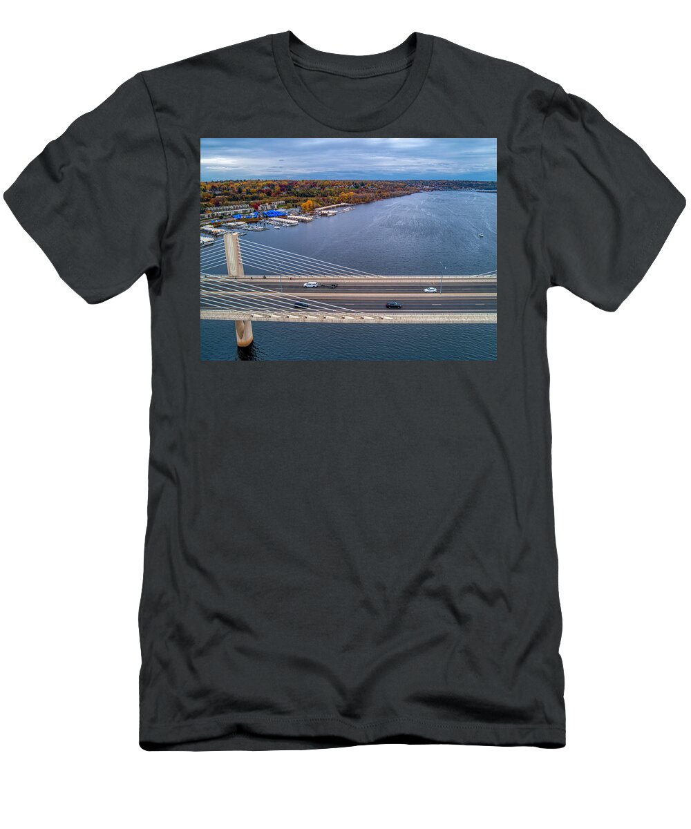 St. Croix River T-Shirt featuring the photograph St Croix River Valley Fall Colors Stillwater Minnesota by Greg Schulz Pictures Over Stillwater