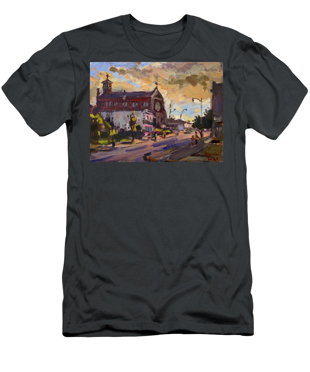 Holy Family T-Shirt featuring the painting St. Joseph Parish by Ylli Haruni