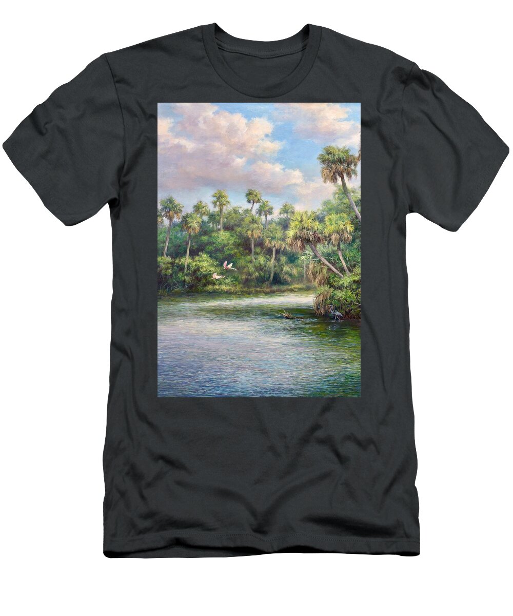 Everglades T-Shirt featuring the painting St Lucie Vertical Crop by Laurie Snow Hein