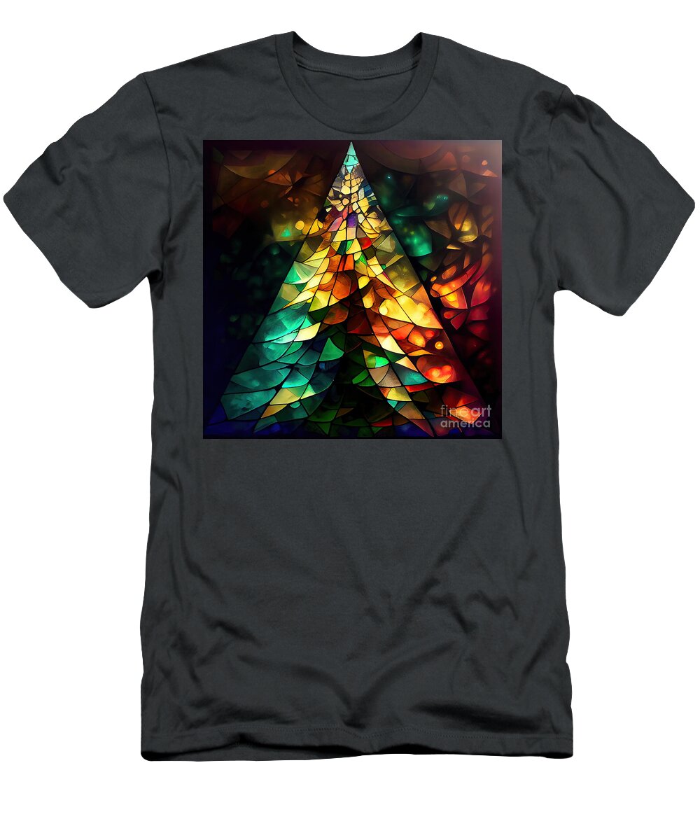 Stained Glass T-Shirt featuring the painting Stained Glass Christmas II by Mindy Sommers
