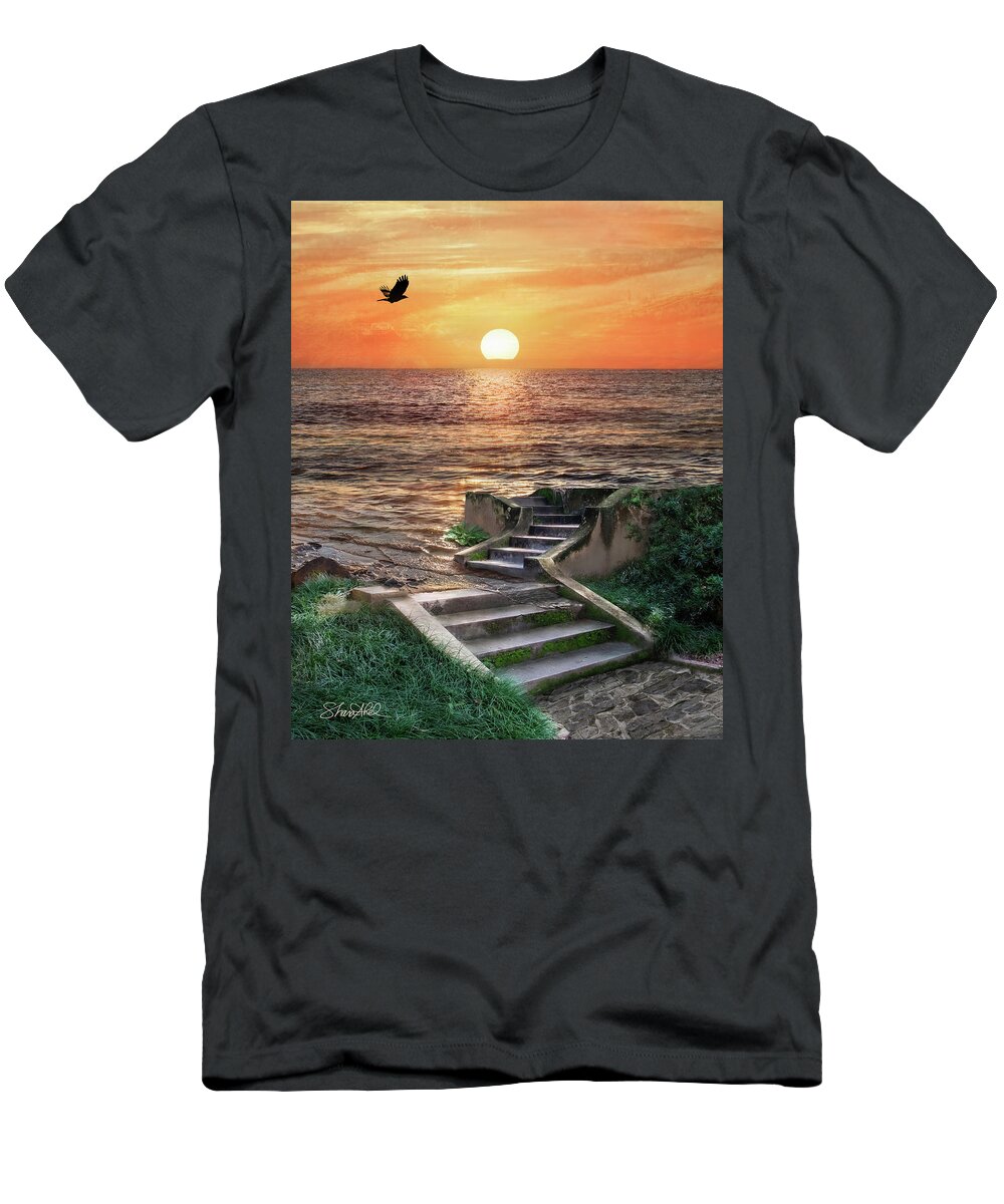 Sea T-Shirt featuring the photograph Stairway to the Sea by Shara Abel