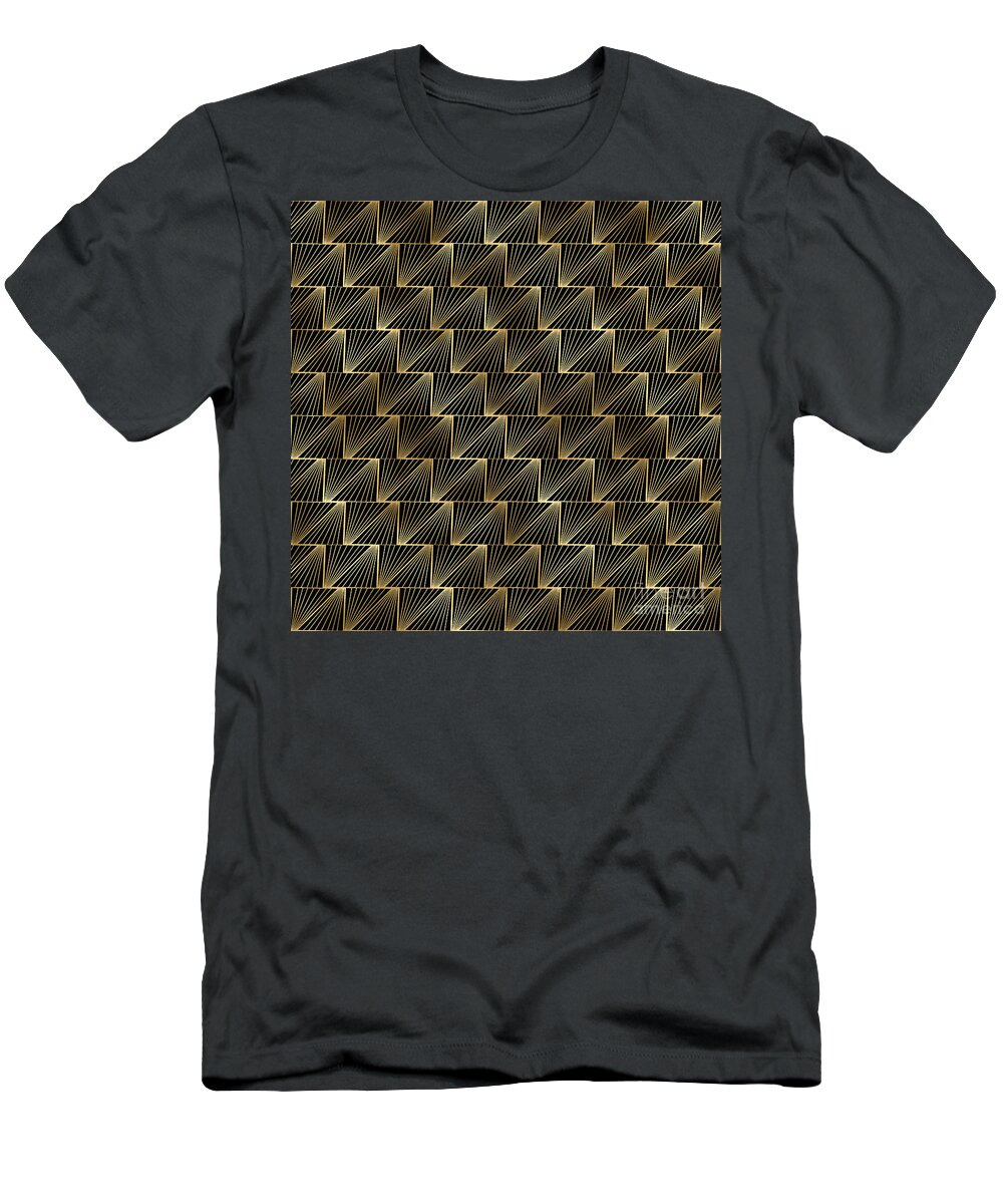 Art T-Shirt featuring the digital art Stakhana - Gold Black Art Deco Seamless Pattern by Sambel Pedes