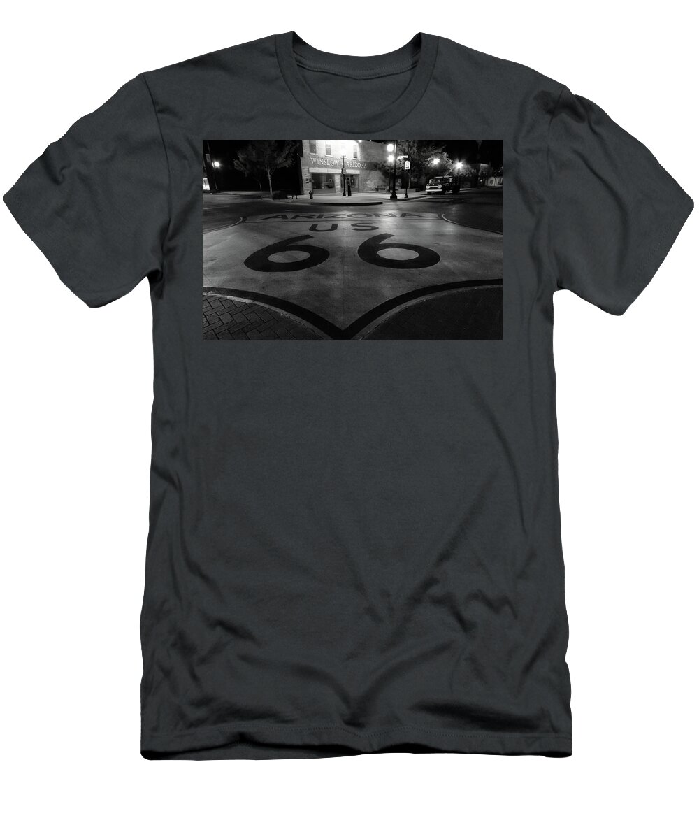 Route 66 T-Shirt featuring the photograph Standin' on the Corner in Winslow, AZ by Micah Offman