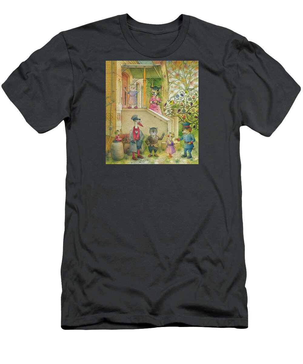  Easter Egg Friends Animals Yard Oldtown Fairytale Mystery Colors T-Shirt featuring the drawing Star Bird 011 by Kestutis Kasparavicius