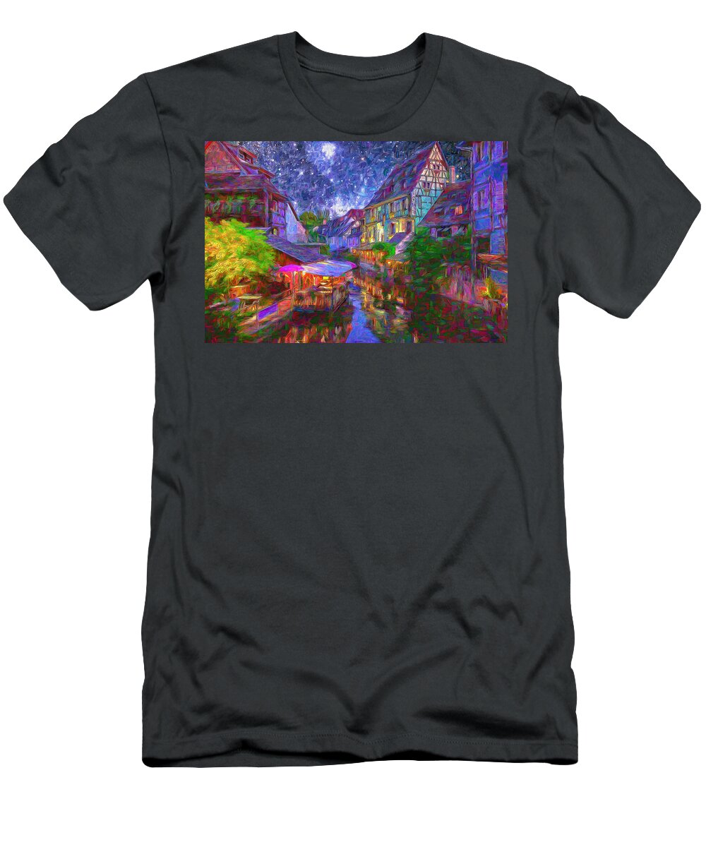 Paint T-Shirt featuring the painting Starry night in Colmar France by Nenad Vasic