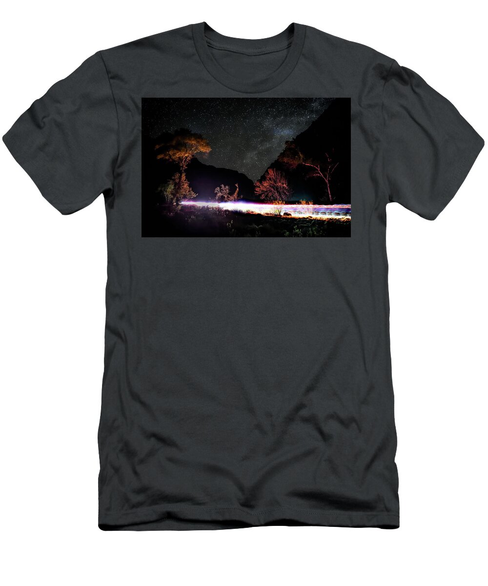 Starry T-Shirt featuring the photograph Starry Sky and North Kaibab Trail - Grand Canyon by Amazing Action Photo Video