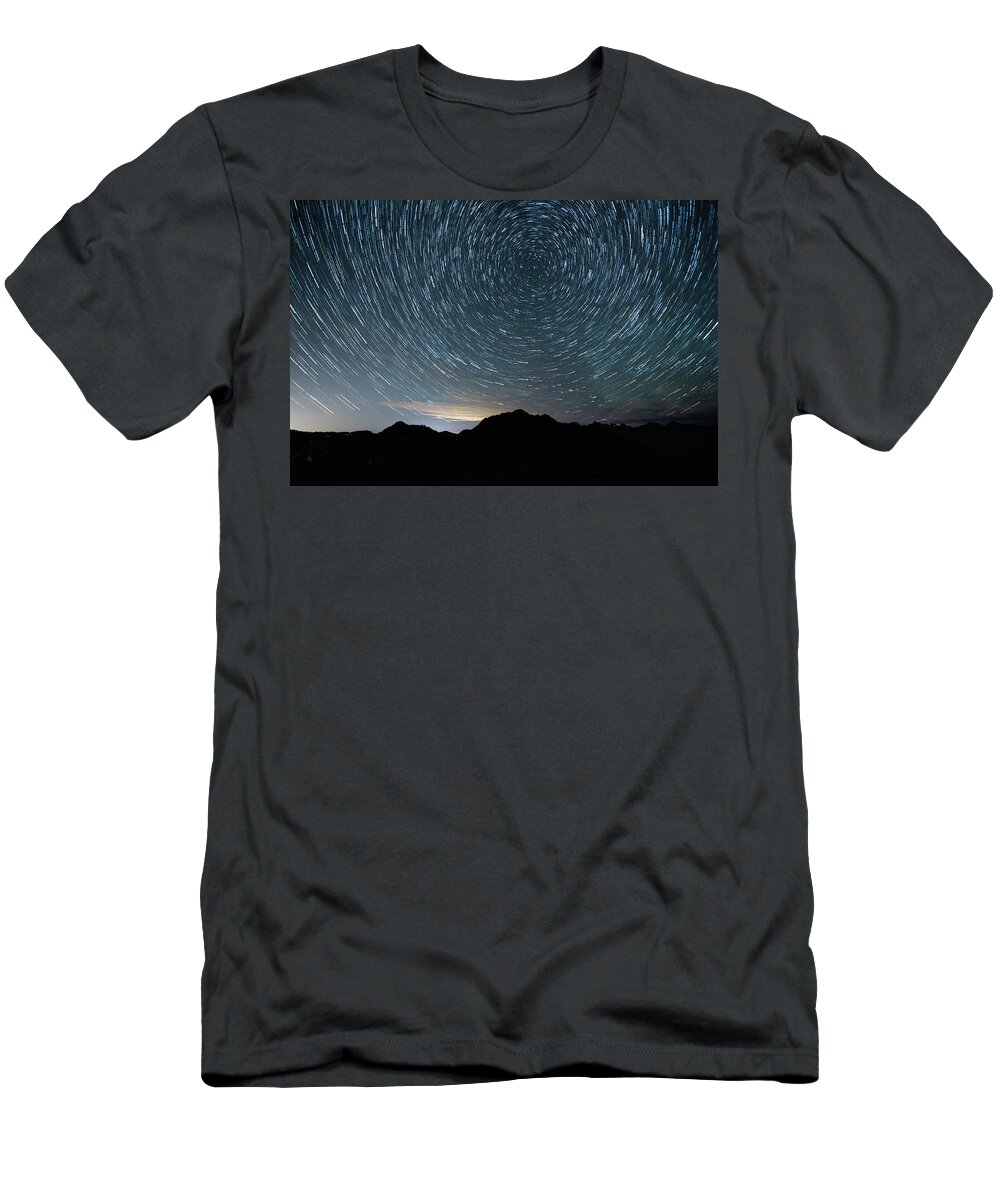 Outdoor; Milky Way; Star Trails; Mt Baker; Mt Baker Wilderness; Table Mountain; Mountains; T-Shirt featuring the digital art StarTrail in Mt Baker by Michael Lee