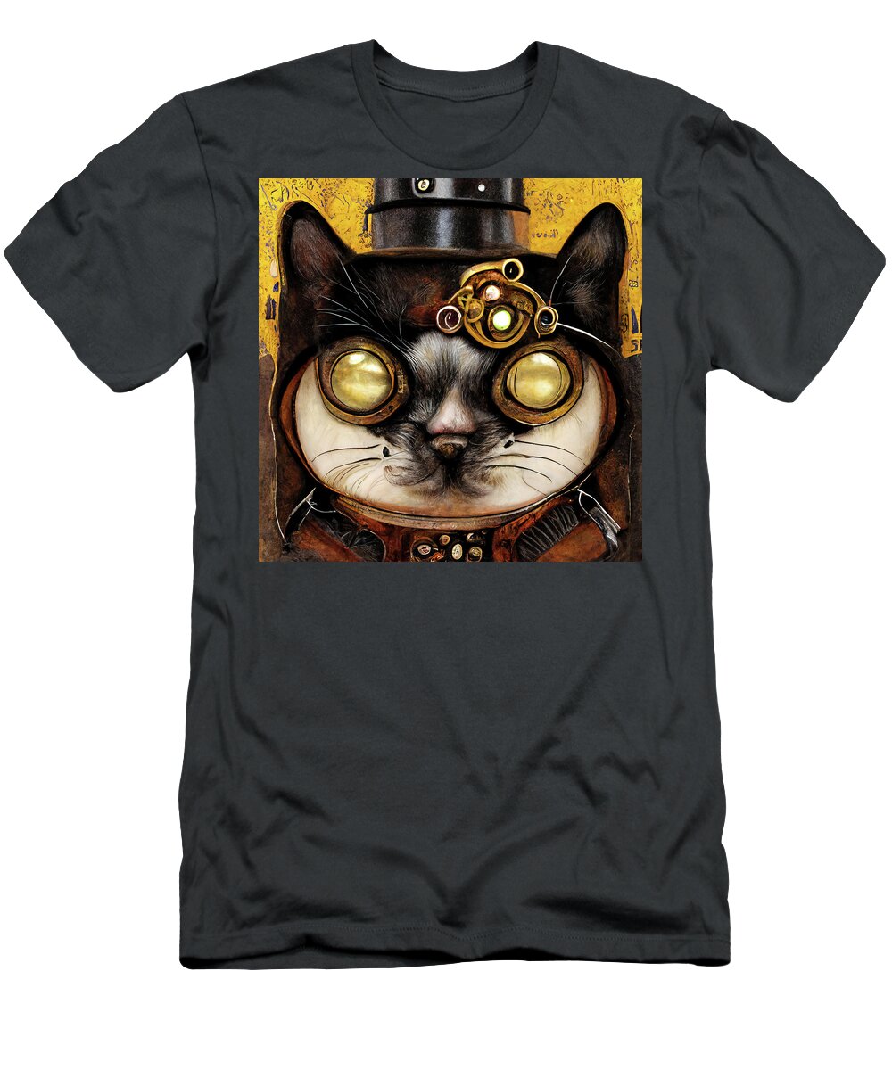 Cat T-Shirt featuring the digital art Steampunk Animal 13 Victorian Cat Portrait by Matthias Hauser
