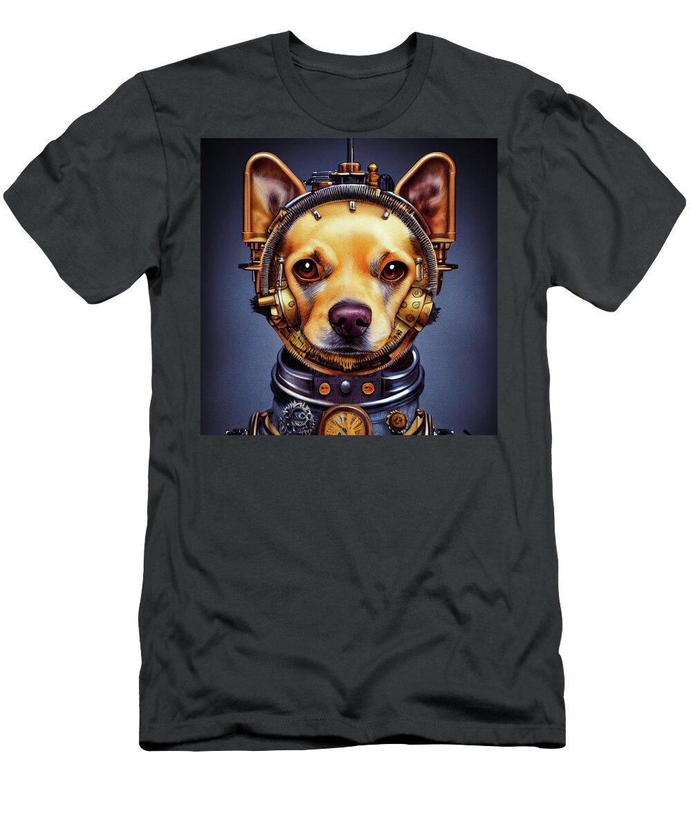Dog T-Shirt featuring the digital art Steampunk Animal 16 Dog Portrait by Matthias Hauser