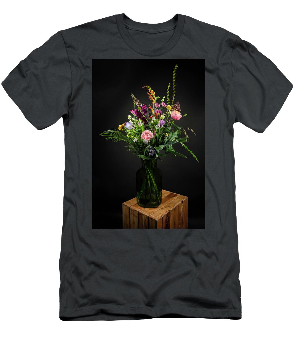 Still Life T-Shirt featuring the digital art Still life field bouquet in a vase by Marjolein Van Middelkoop